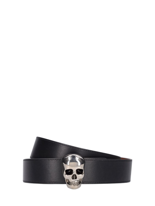Alexander McQueen: 3D skull reversible leather belt - Black/Brown - men_0 | Luisa Via Roma