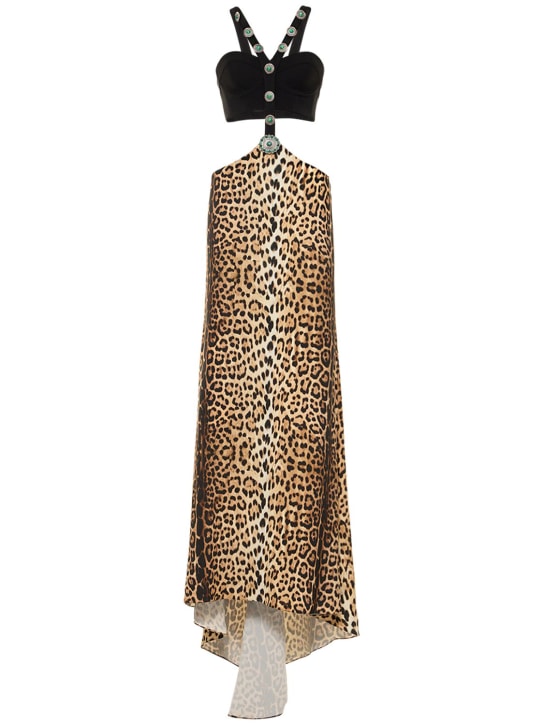 Roberto Cavalli: Embellished printed cutout long dress - women_0 | Luisa Via Roma
