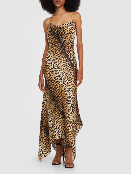 Roberto Cavalli: Jaguar print silk twill long cami dress - women_1 | Luisa Via Roma