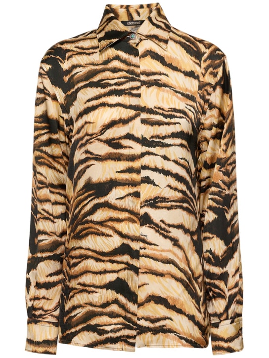 Roberto Cavalli: Tiger printed satin shirt - women_0 | Luisa Via Roma