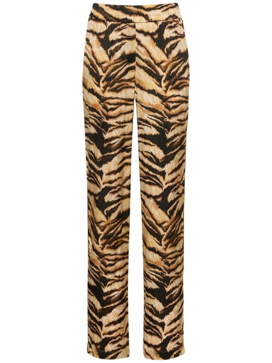 Roberto Cavalli: Tiger printed satin wide pants - Multicolor - women_0 | Luisa Via Roma
