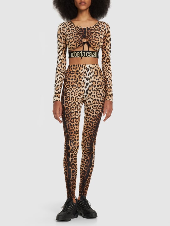 Roberto Cavalli: Jaguar printed jersey leggings - Multicolor - women_1 | Luisa Via Roma