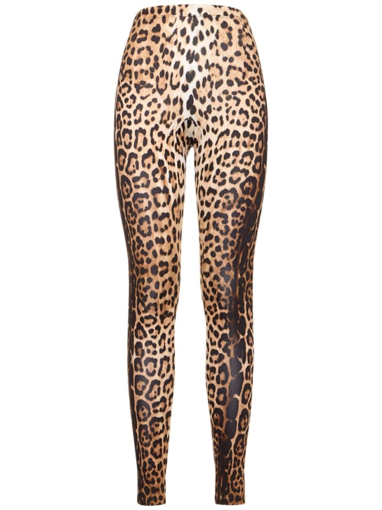 Roberto Cavalli: Jaguar printed jersey leggings - women_0 | Luisa Via Roma