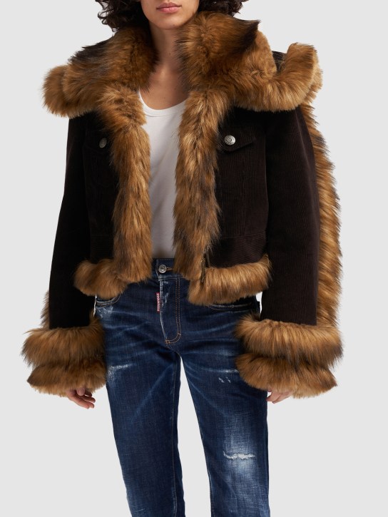 Dsquared2: Cropped cotton velvet & faux fur coat - women_1 | Luisa Via Roma