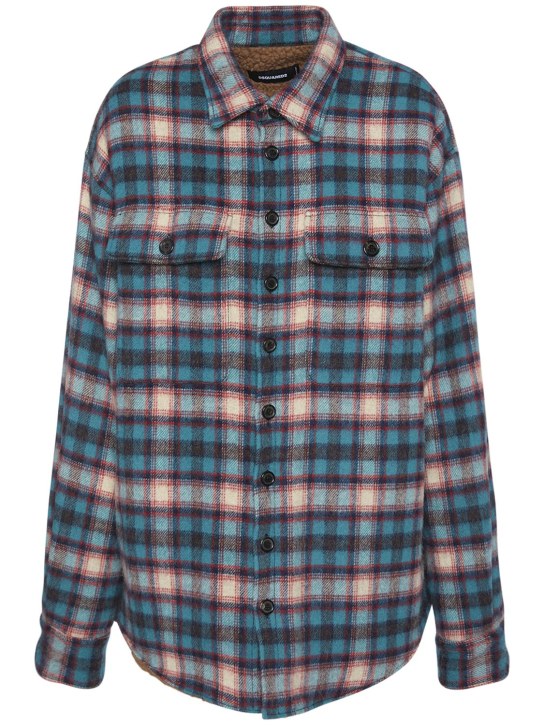 Dsquared2: Checked wool flannel & teddy overshirt - Multicolor - women_0 | Luisa Via Roma