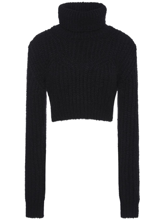 Dsquared2: Rib knit alpaca crop turtleneck sweater - Black - women_0 | Luisa Via Roma