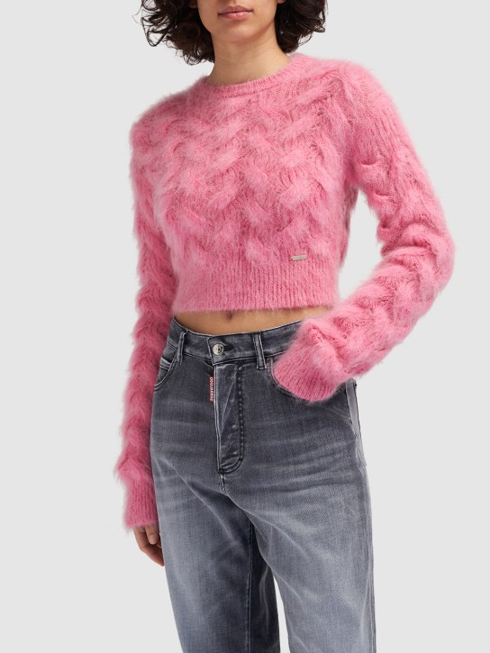 Dsquared2: 3D cable knit mohair crop sweater - Pink - women_1 | Luisa Via Roma