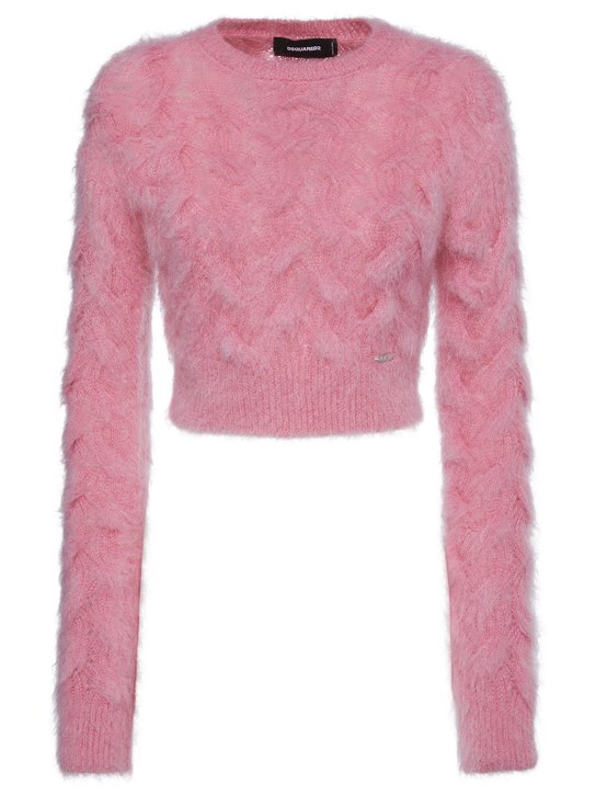 Dsquared2: 3D cable knit mohair crop sweater - Pink - women_0 | Luisa Via Roma