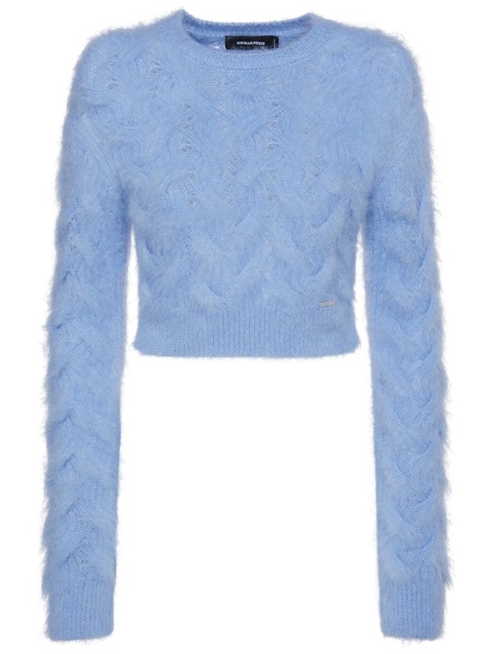 Dsquared2: 3D cable knit mohair crop sweater - Light Blue - women_0 | Luisa Via Roma