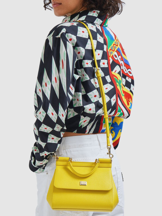 Dolce&Gabbana: Small Sicily leather top handle bag - Yellow - women_1 | Luisa Via Roma