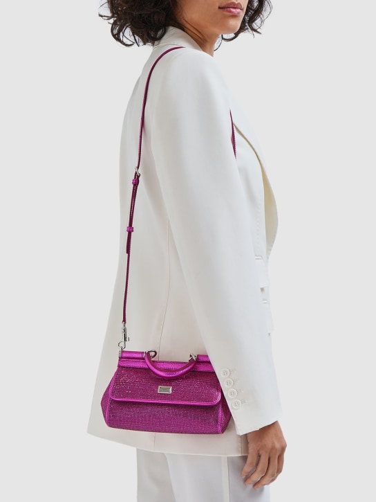 Dolce&Gabbana: Small Sicily elongated leather bag - Fuchsia - women_1 | Luisa Via Roma