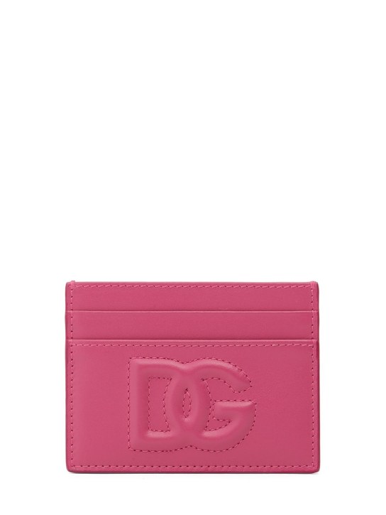 Dolce&Gabbana: Embossed logo leather card holder - Light Lilac - women_0 | Luisa Via Roma
