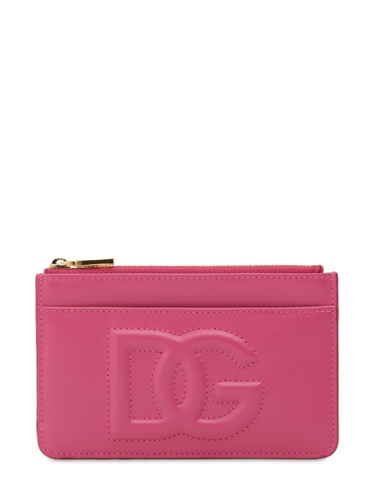 Dolce&Gabbana: DG logo smooth leather card holder - Light Lilac - women_0 | Luisa Via Roma
