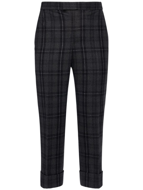 Thom Browne: Tartan flannel wool pants - Charcoal - men_0 | Luisa Via Roma