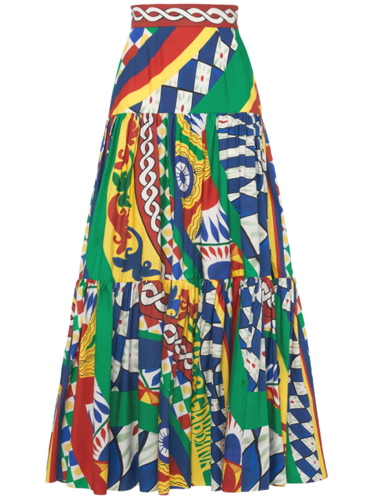 Dolce&Gabbana: Jupe longue en popeline de coton imprimé Carretto - Multicolore - women_0 | Luisa Via Roma