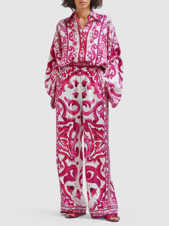 Dolce&Gabbana: Kimono in twill di seta stampa maiolica - Multicolore - women_1 | Luisa Via Roma