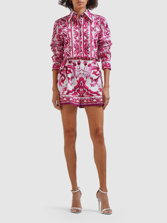 Dolce&Gabbana: Kurzes Hemd aus Baumwollpopeline mit Maiolikadruck - Bunt - women_1 | Luisa Via Roma