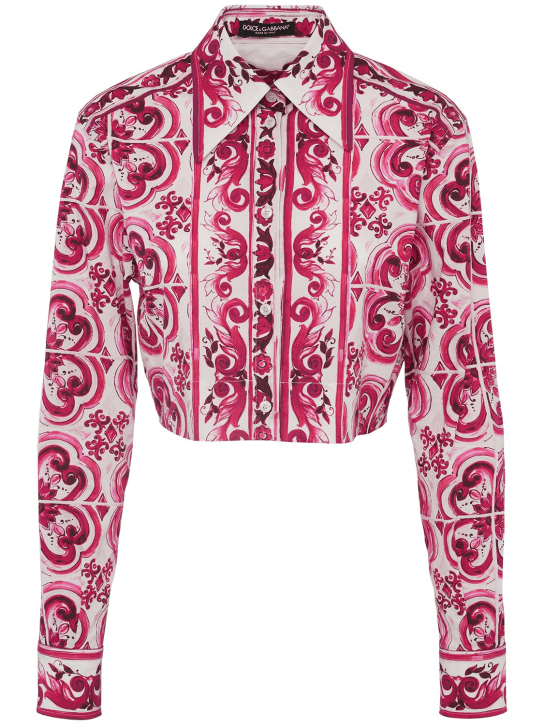 Dolce&Gabbana: Maiolica print cotton poplin crop shirt - Multicolor - women_0 | Luisa Via Roma