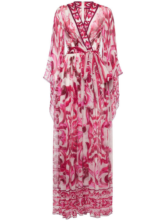 Dolce&Gabbana: Maiolica print silk chiffon long dress - Multicolor - women_0 | Luisa Via Roma