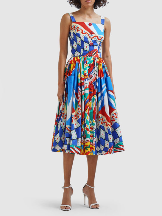 Dolce&Gabbana: Carretto print cotton poplin midi dress - Multicolor - women_1 | Luisa Via Roma