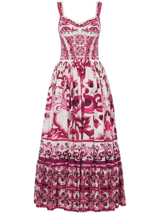 Dolce&Gabbana: Vestido largo de popelina con estampado - Multicolor - women_0 | Luisa Via Roma