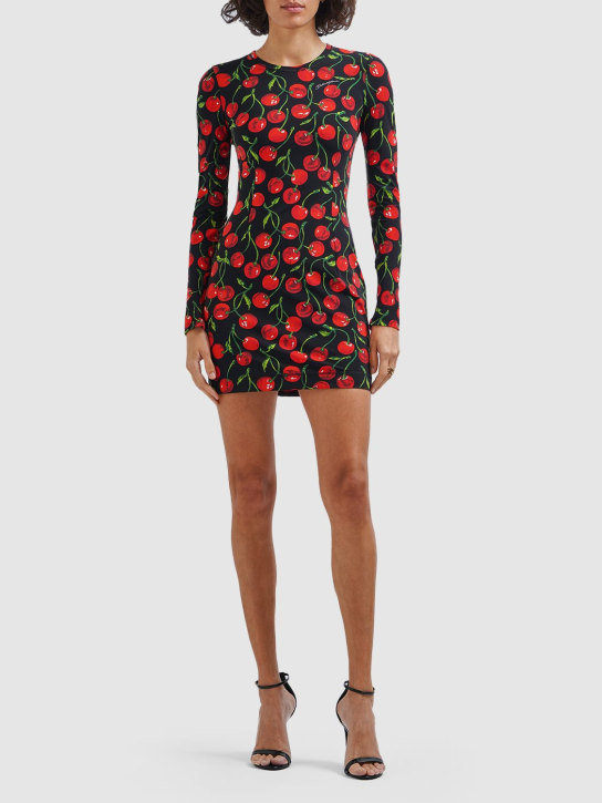 Dolce&Gabbana: Cherry print jersey mini dress - Multicolor - women_1 | Luisa Via Roma
