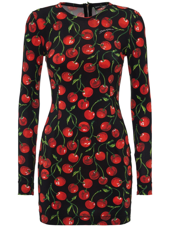 Dolce&Gabbana: Cherry print jersey mini dress - Multicolor - women_0 | Luisa Via Roma
