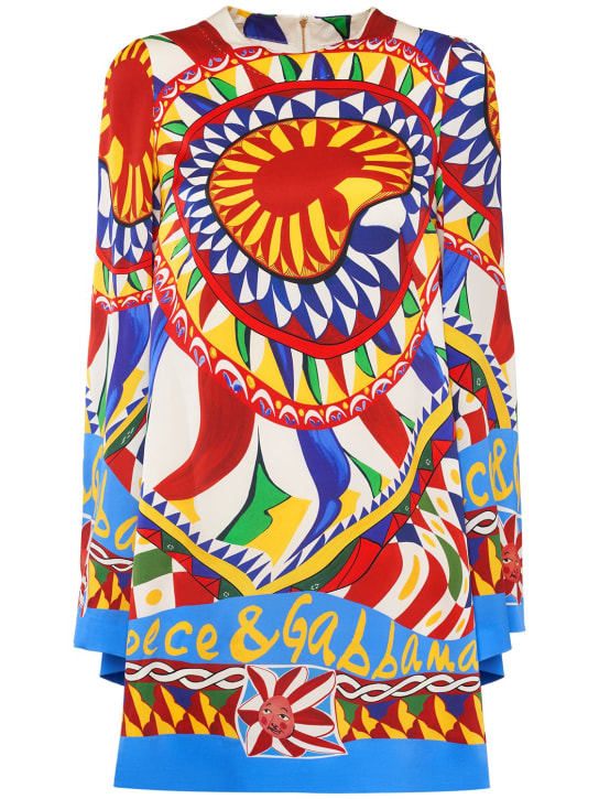 Dolce&Gabbana: Vestido corto de sarga de seda estampado - Multicolor - women_0 | Luisa Via Roma