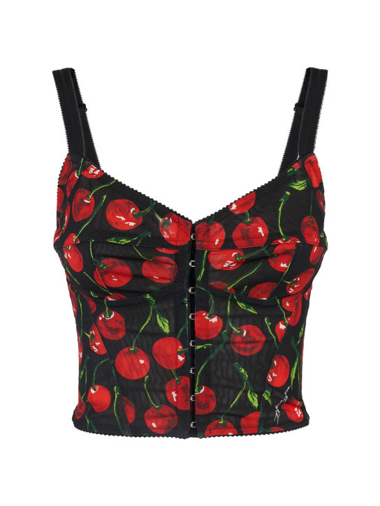 Dolce&Gabbana: Cherry tmarquisette corset crop top - Multicolor - women_0 | Luisa Via Roma