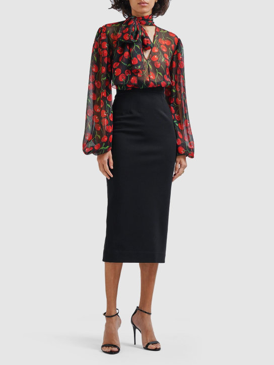 Dolce&Gabbana: Cherry printed silk chiffon shirt - Multicolor - women_1 | Luisa Via Roma