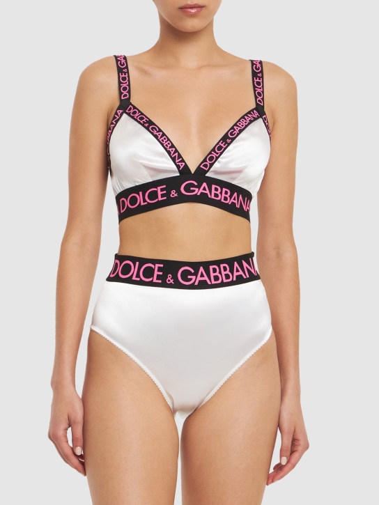 Dolce&Gabbana: Reggiseno in raso con logo - Bianco/Rosa - women_1 | Luisa Via Roma