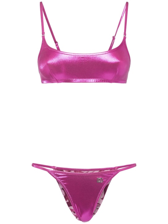 Dolce&Gabbana: Set de bikini de jersey laminado - Rosa/Fucsia - women_0 | Luisa Via Roma