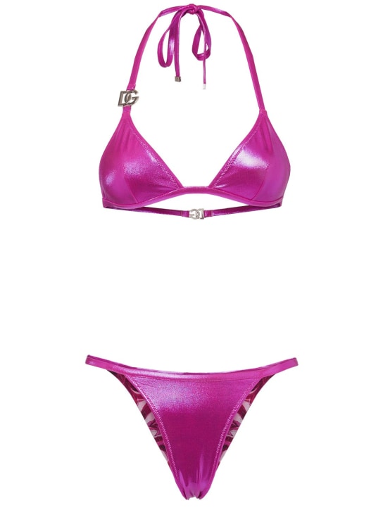 Dolce&Gabbana: Bikini aus beschichtetem Jersey - Pink/Fuchsia - women_0 | Luisa Via Roma