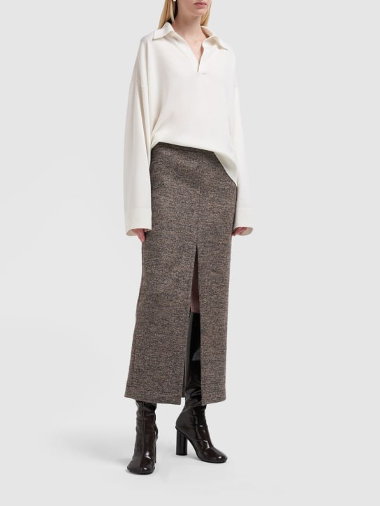 Bottega Veneta: Wool twill long skirt - Brown - women_1 | Luisa Via Roma