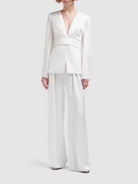 Max Mara: Occhi textured satin top w/belt - White - women_1 | Luisa Via Roma