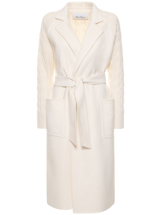 Max Mara: Hello cable knit wool & cashmere coat - White - women_0 | Luisa Via Roma