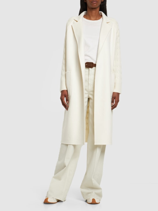 Max Mara: Hello cable knit wool & cashmere coat - White - women_1 | Luisa Via Roma