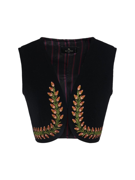 Etro: Embroidered wool vest - Black - women_0 | Luisa Via Roma