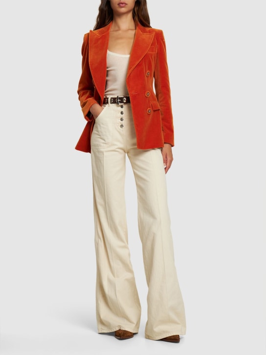 Etro: Double breasted velvet blazer - Orange - women_1 | Luisa Via Roma