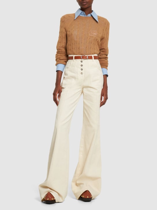 Etro: Cashmere cable knit sweater - Camel - women_1 | Luisa Via Roma