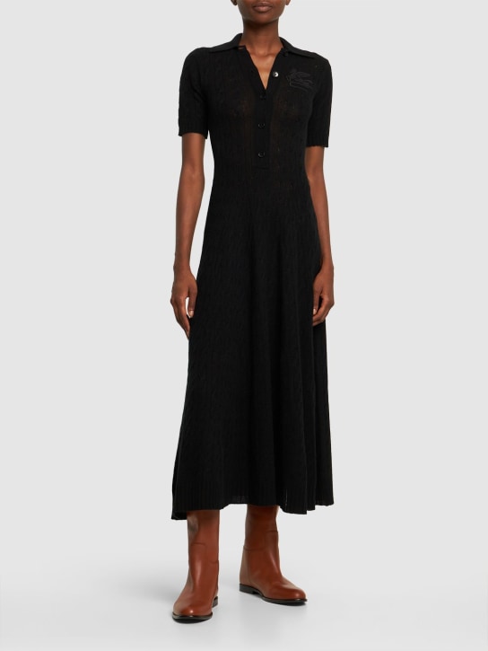 Etro: Cashmere knit long polo dress - Black - women_1 | Luisa Via Roma