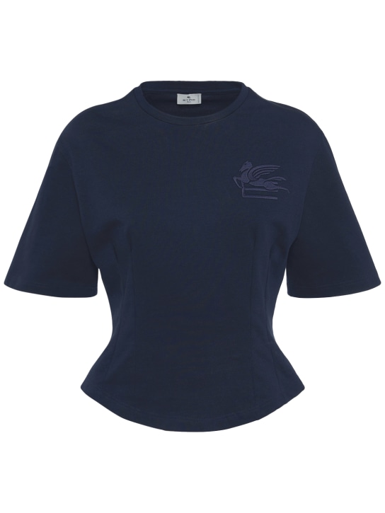Etro: Logo cotton jersey crop t-shirt - women_0 | Luisa Via Roma