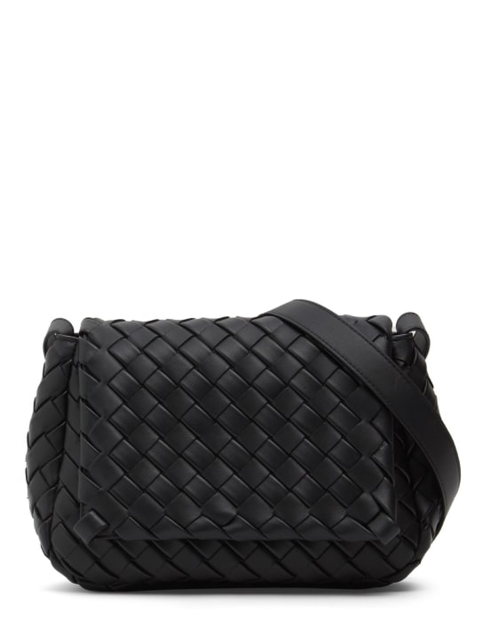 Bottega Veneta: Small Cobble leather messenger bag - Black - men_0 | Luisa Via Roma