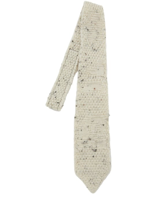 Bottega Veneta: Corbata de lana con diseño gráfico - Perla - men_0 | Luisa Via Roma