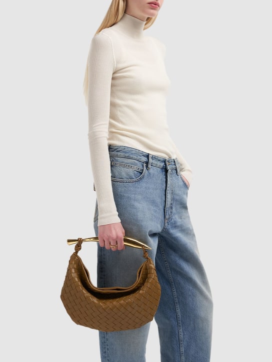 Bottega Veneta: Small Sardine leather top handle bag - Acorn - women_1 | Luisa Via Roma