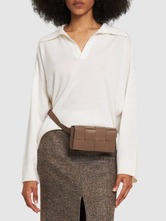 Bottega Veneta: Mini Cassette leather belt bag - Taupe Grey - women_1 | Luisa Via Roma