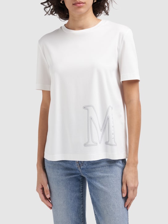 Max Mara: Camiseta de modal y algodón con logo - Blanco/Plata - women_1 | Luisa Via Roma