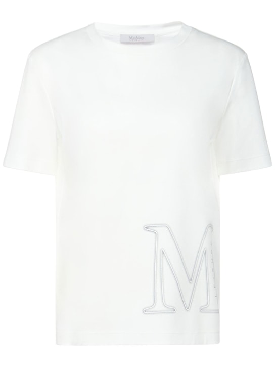Max Mara: Camiseta de modal y algodón con logo - Blanco/Plata - women_0 | Luisa Via Roma