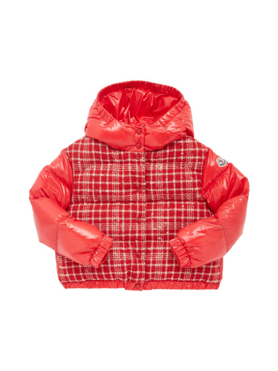Moncler: Dale check tweed & nylon down jacket - Pink - kids-girls_0 | Luisa Via Roma
