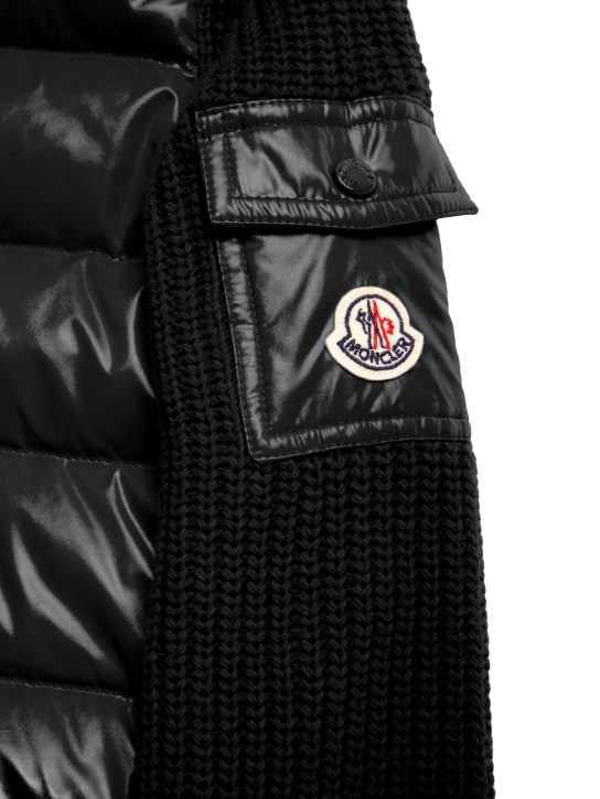 Moncler: Carded wool & nylon down jacket - Black - kids-boys_1 | Luisa Via Roma
